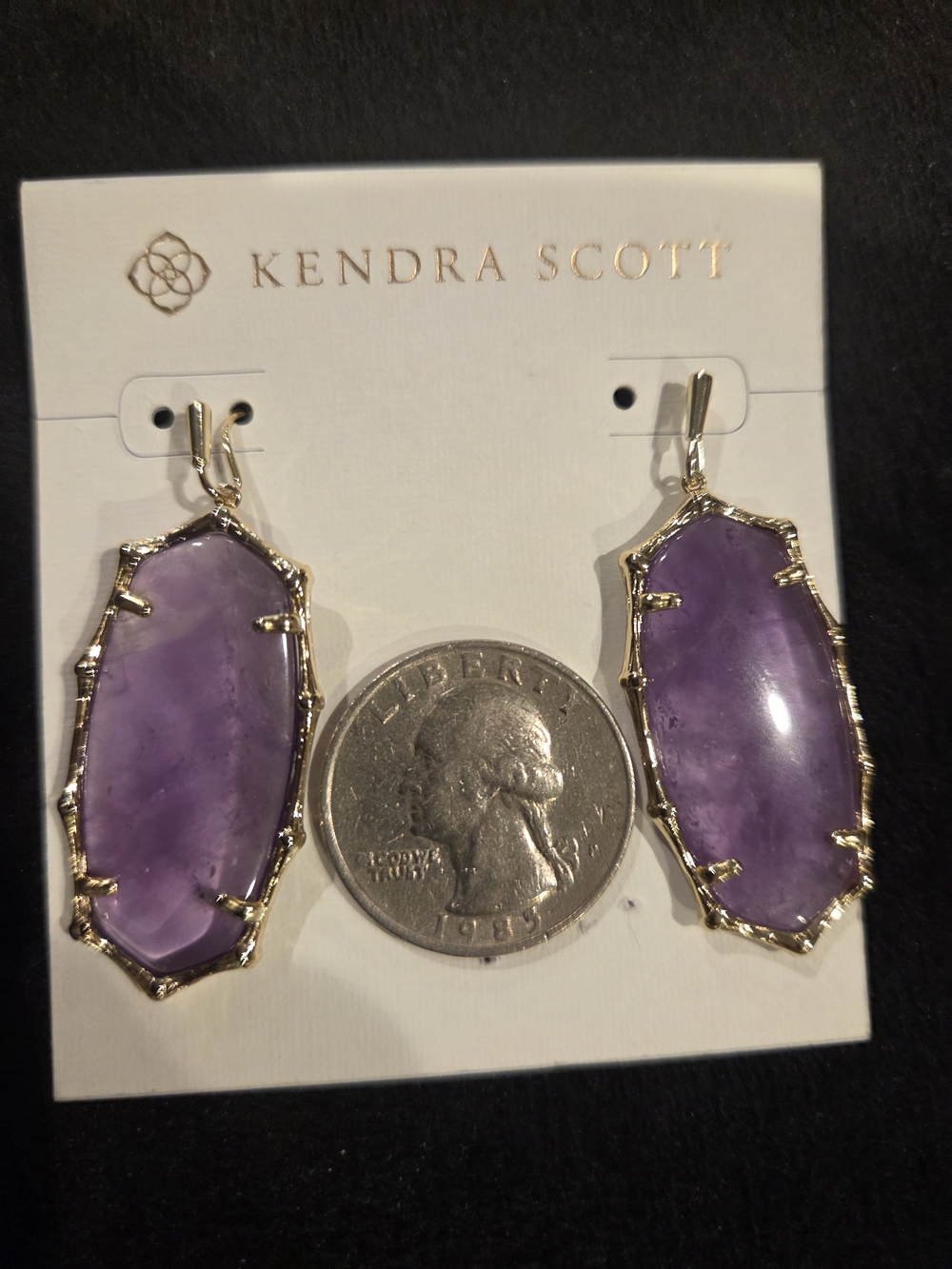 Kendra Scott Gold-Tone Amethyst Purple Drop Earrings - Picture 3 of 3